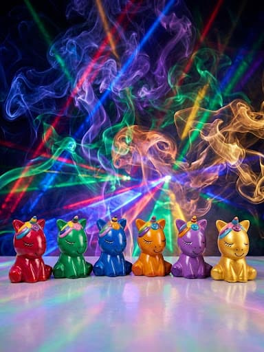 Set de 6 figuras decorativas de gatos con moño